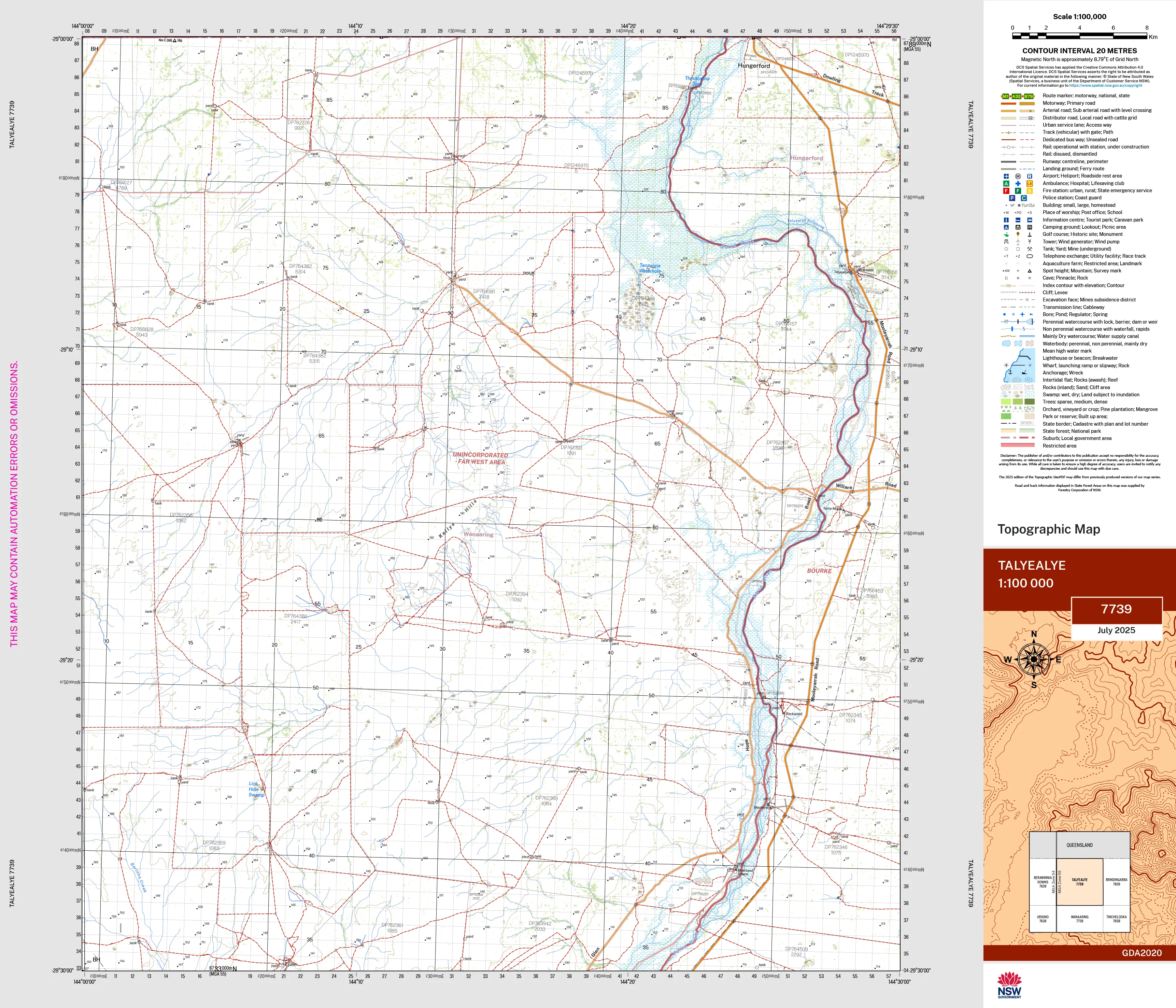 Talyealye 7739 Topographic Map 1:100k