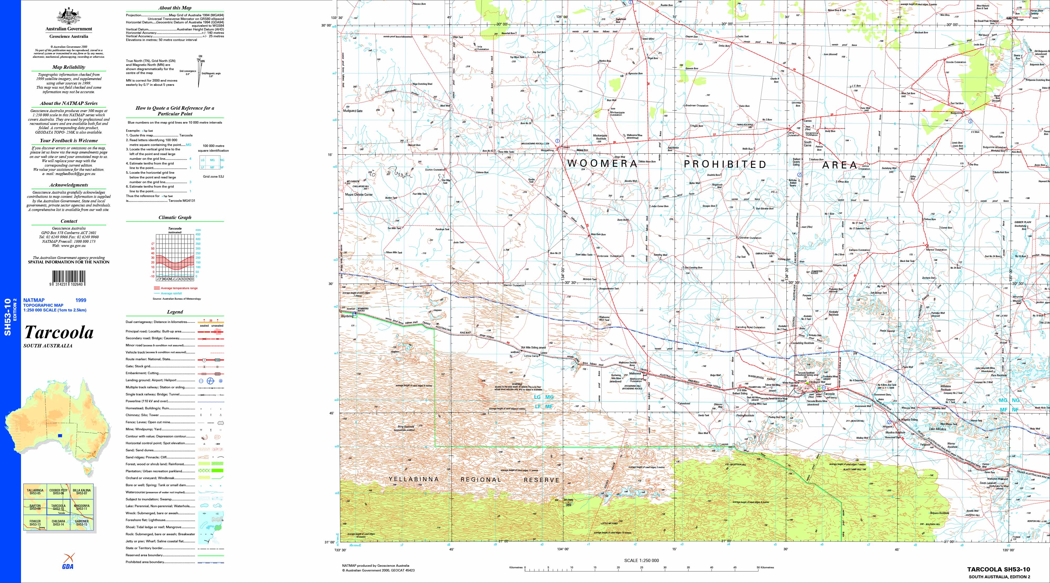 Tarcoola SH53-10 Topographic Map 1:250k