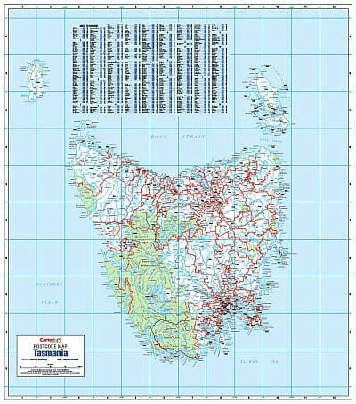 Tasmania Postcode Laminated Wall Map 788 x 935mm