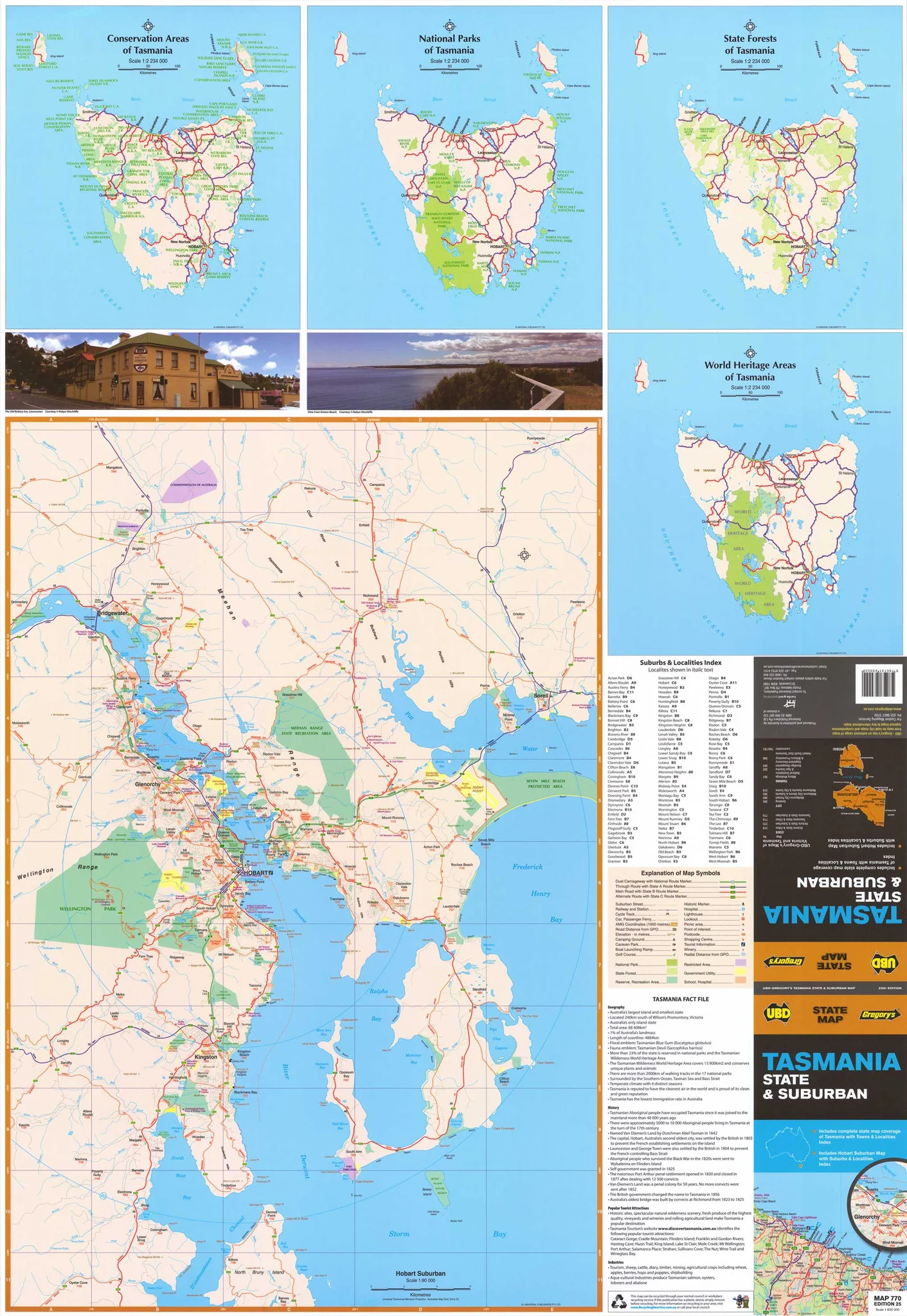 Tasmania UBD 770 Map 690 x 1000mm Laminated Wall Map with Hang Rails - Image 2