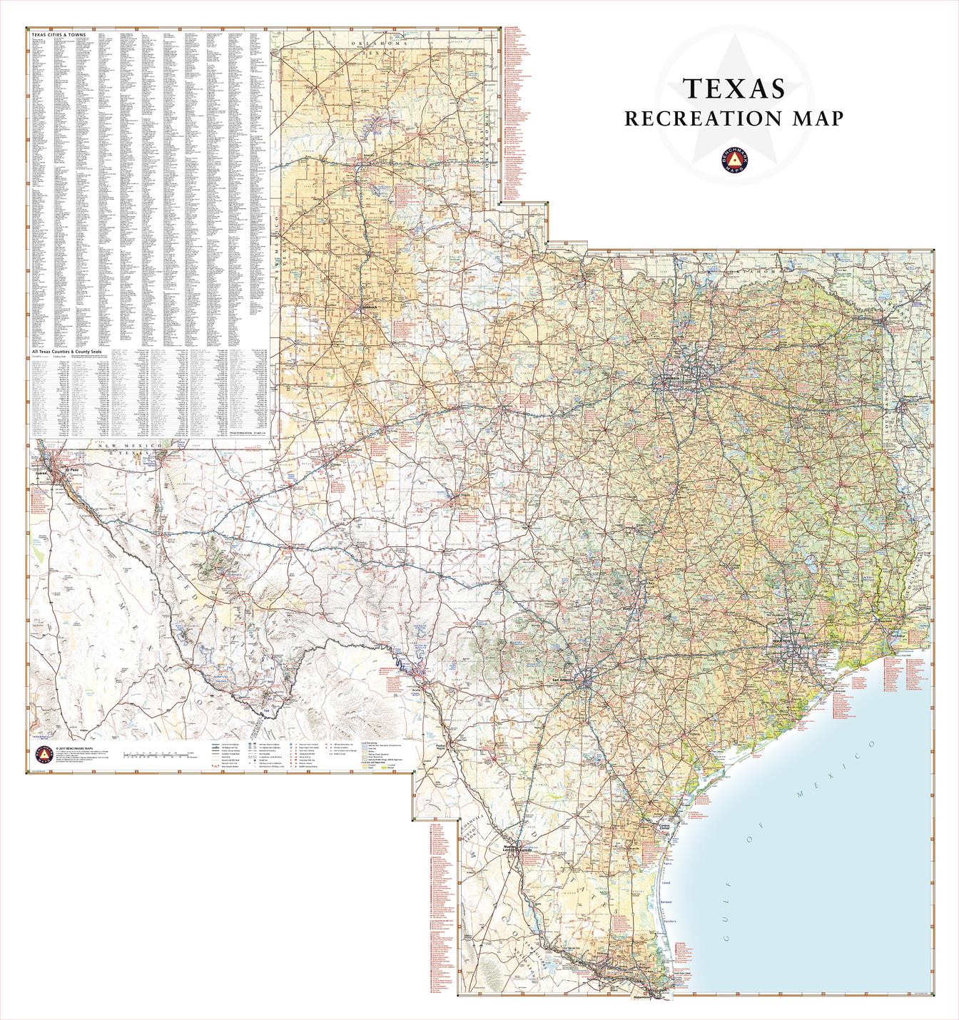 Texas Recreation 711 x 757mm Wall Map