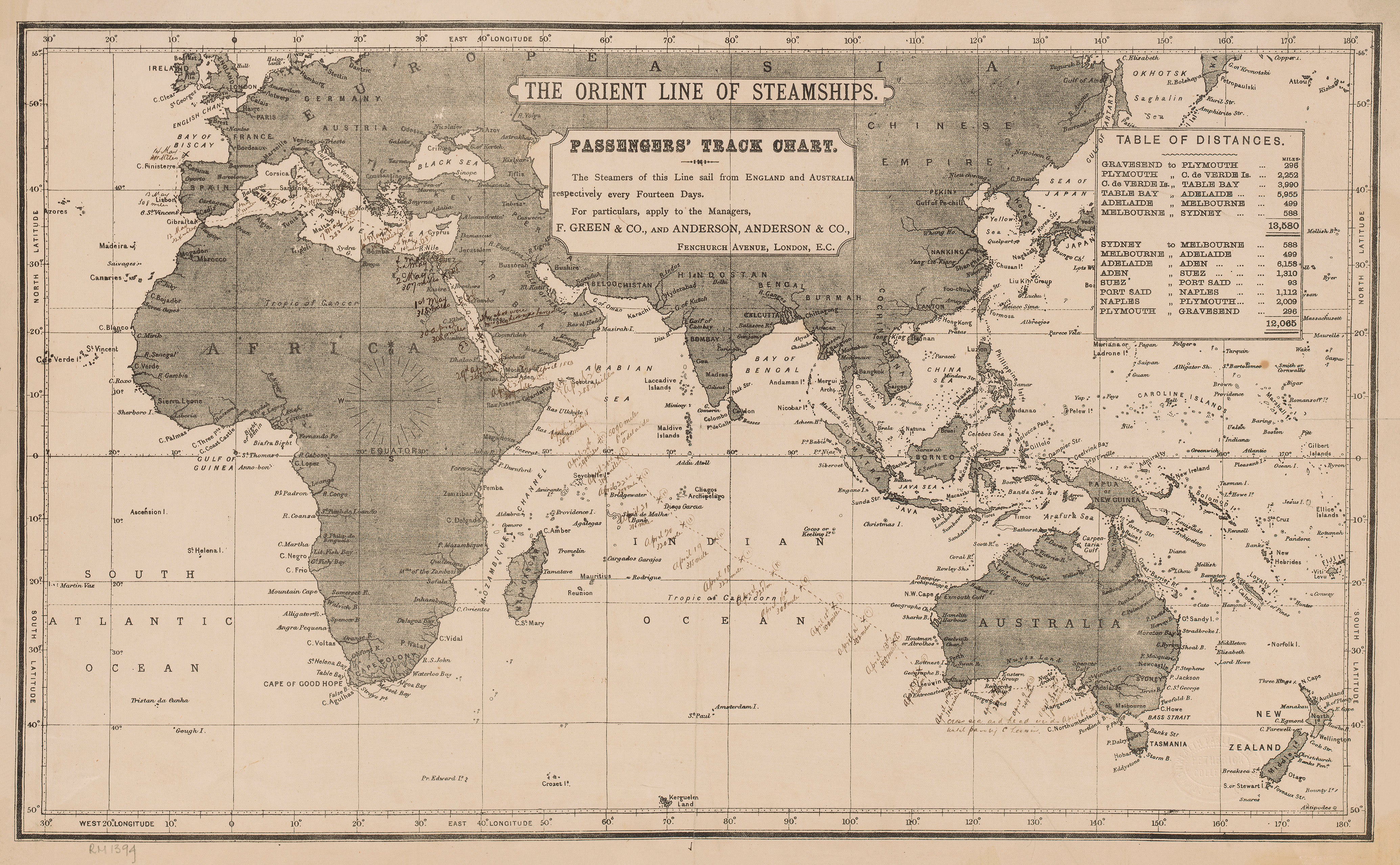 The Orient Line Steamships Wall Map
