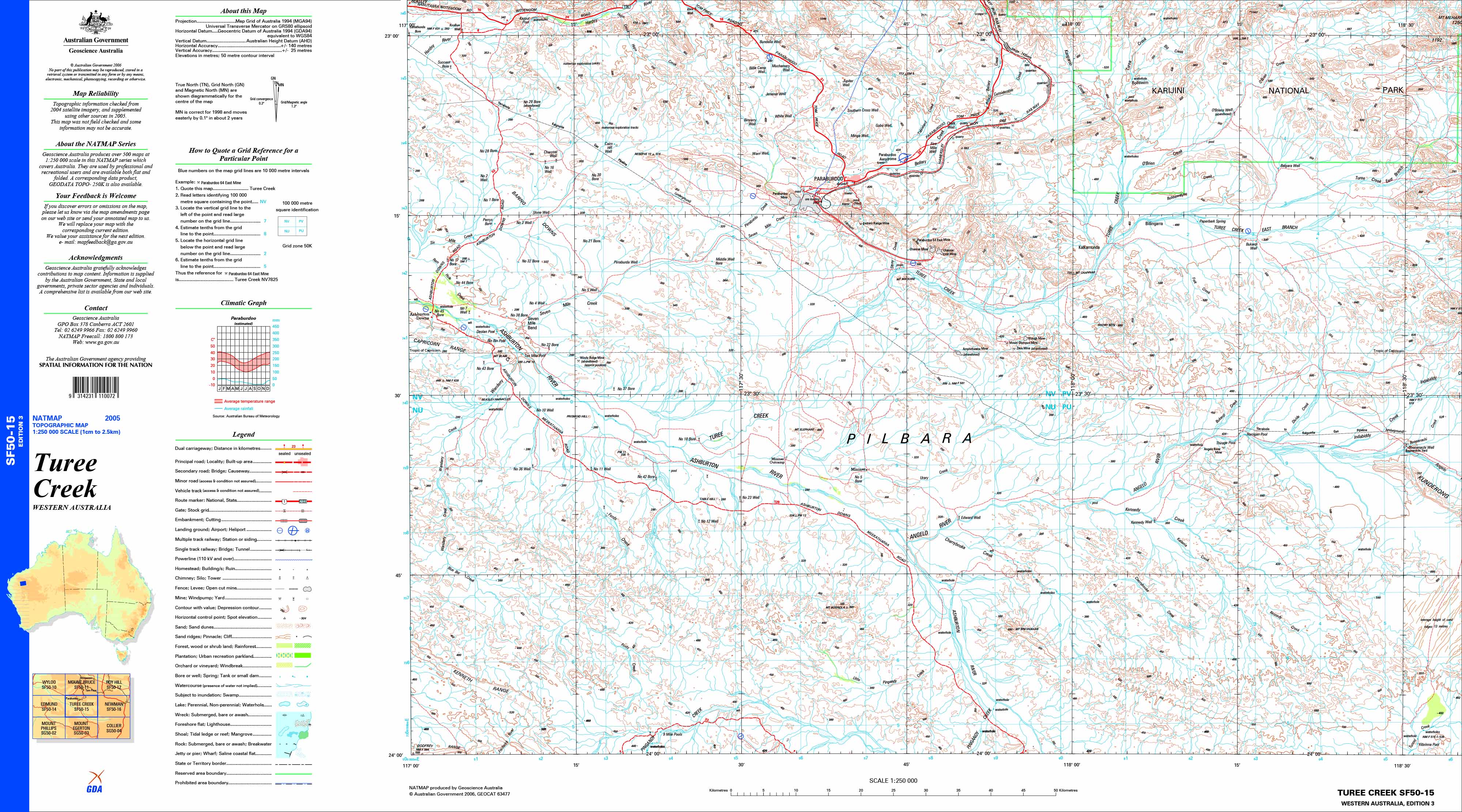 Turee Creek SF50-15 Topographic Map 1:250k