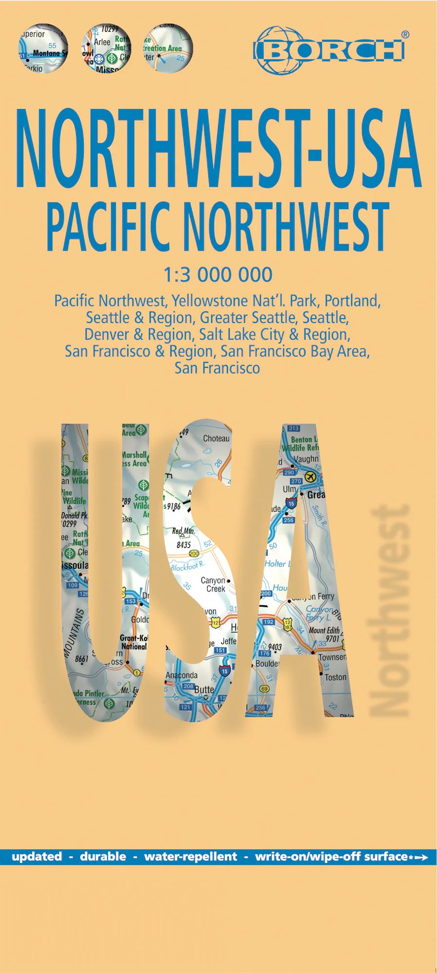 USA North West Borch Folded Laminated Map