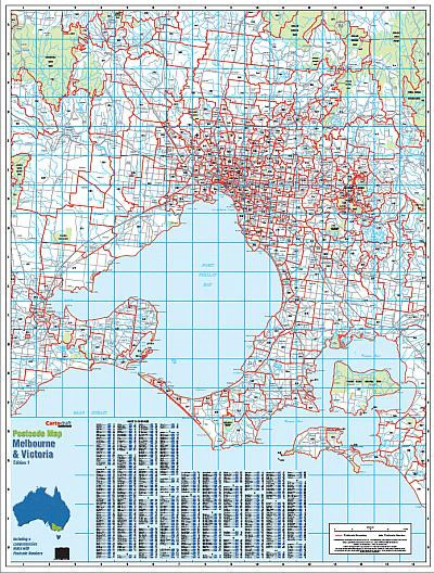 Victoria & Melbourne Postcode Laminated Wall Map 1036 x 788mm - Image 2