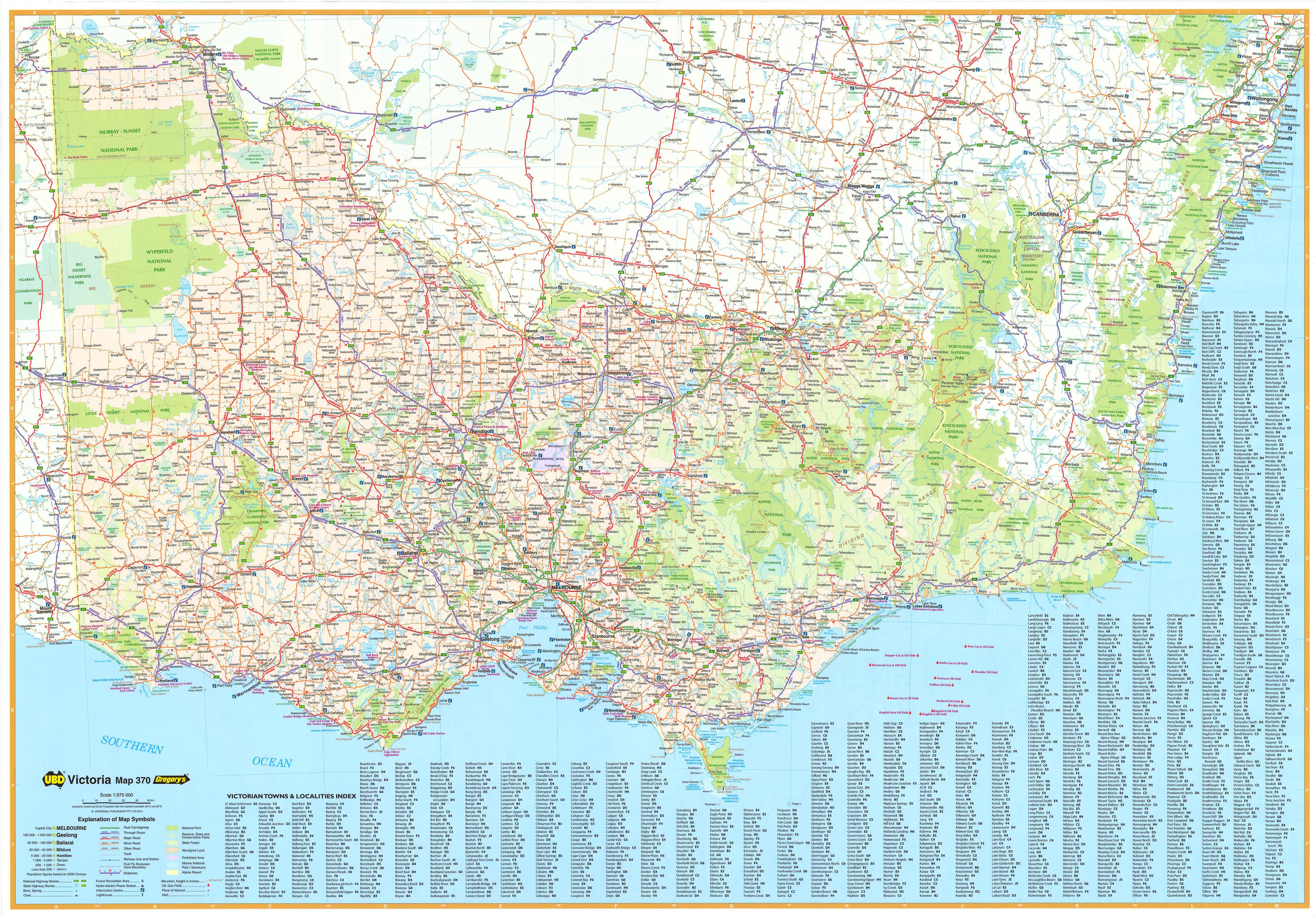 Victoria UBD 370 map 1000 x 690mm Laminated Wall Map with Hang Rails