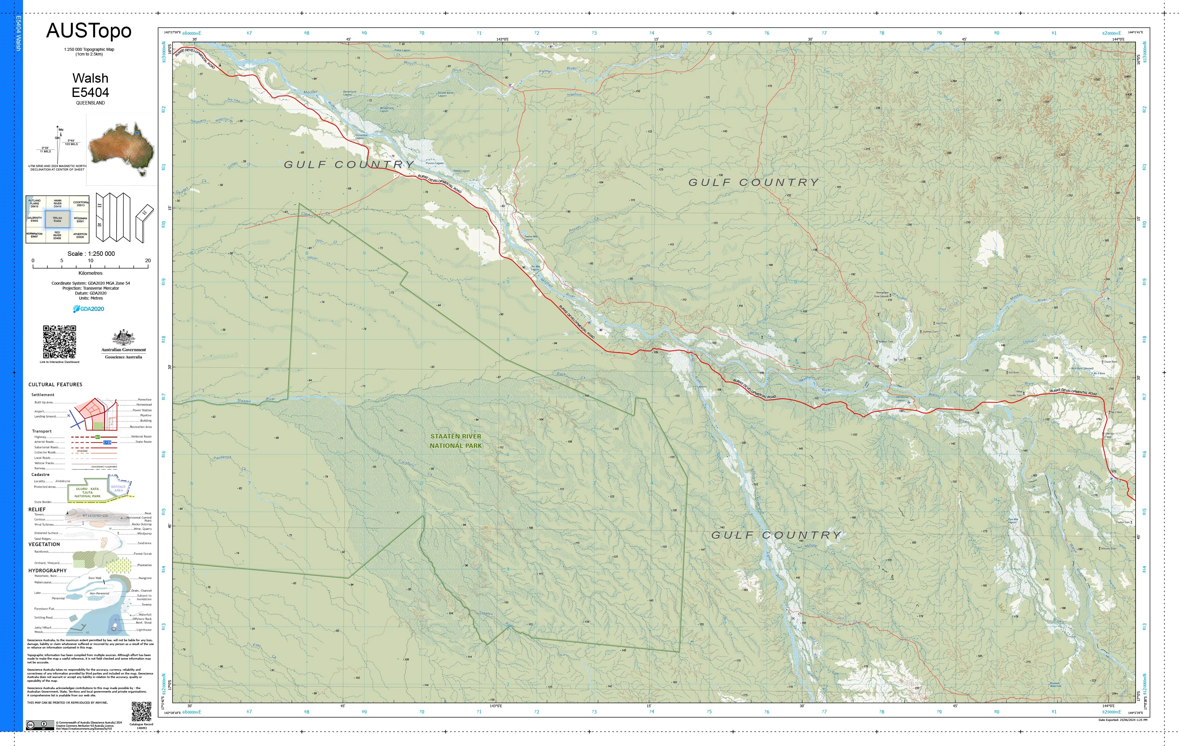 Walsh E5404 AUSTopo 1:250,000 Map