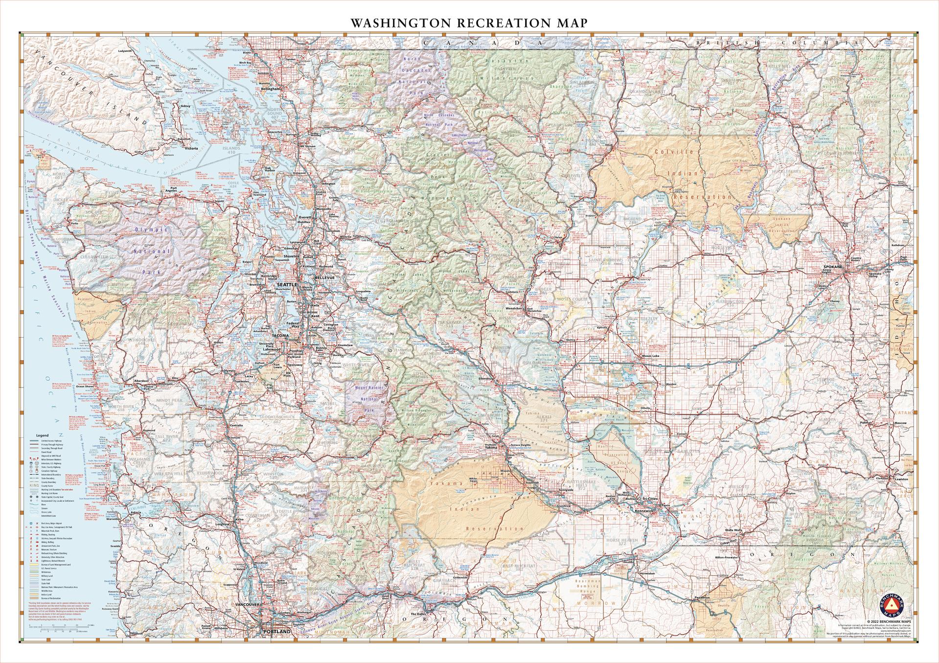 Washington Recreation 1016 x 717mm Wall Map