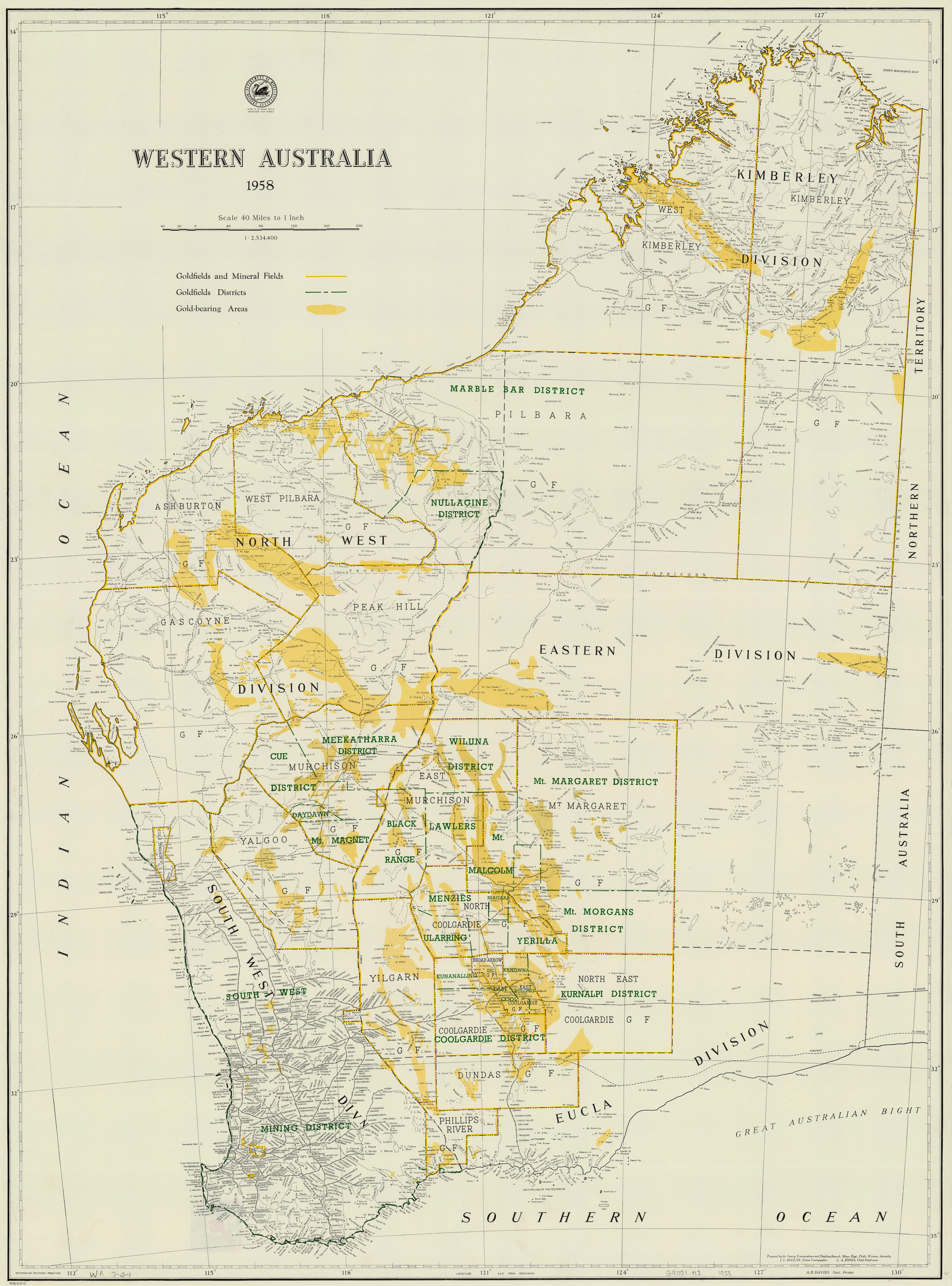 Western Australia Gold Map 1958