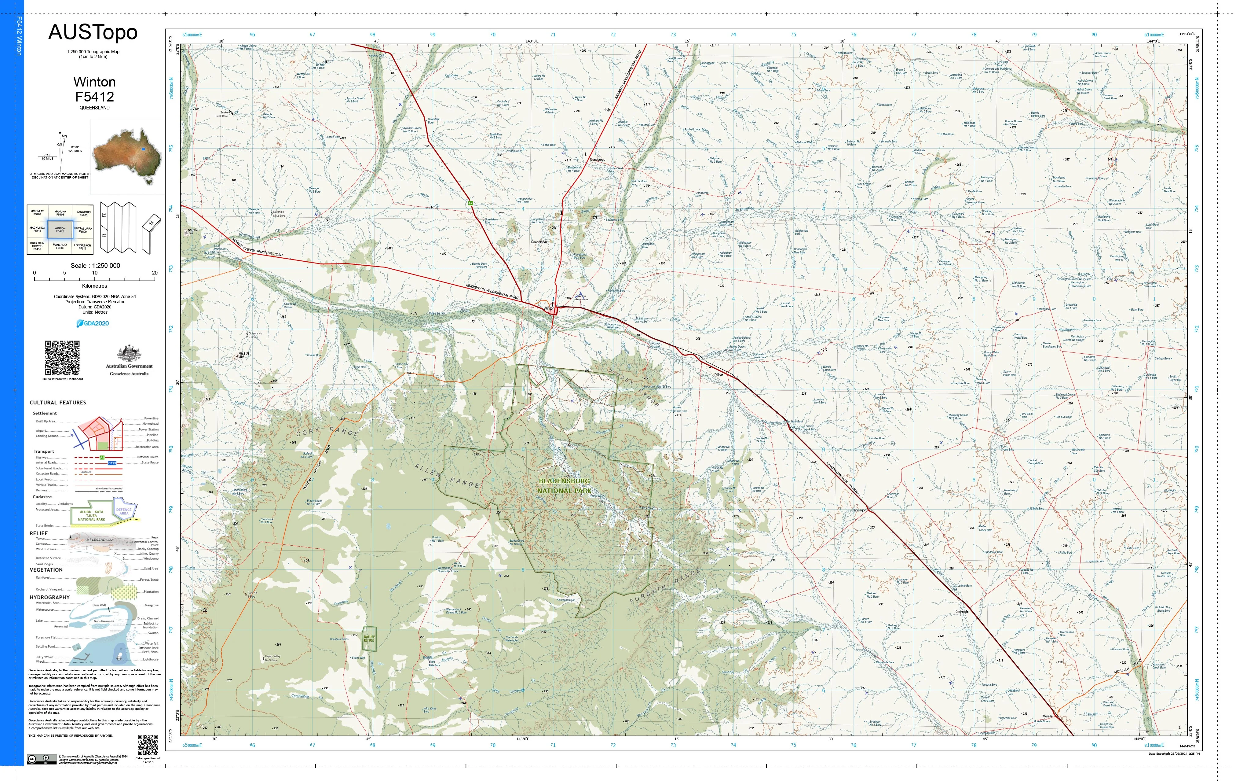 Winton F5412 AUSTopo 1:250,000 Map