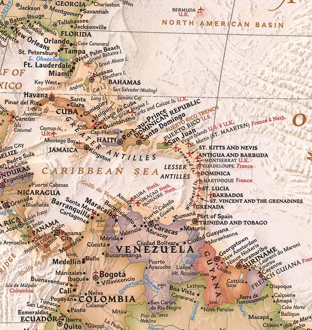 World Executive Antique Style National Geographic 1852 x 1219mm (Pacific Centred) Super Wall Map - Image 2