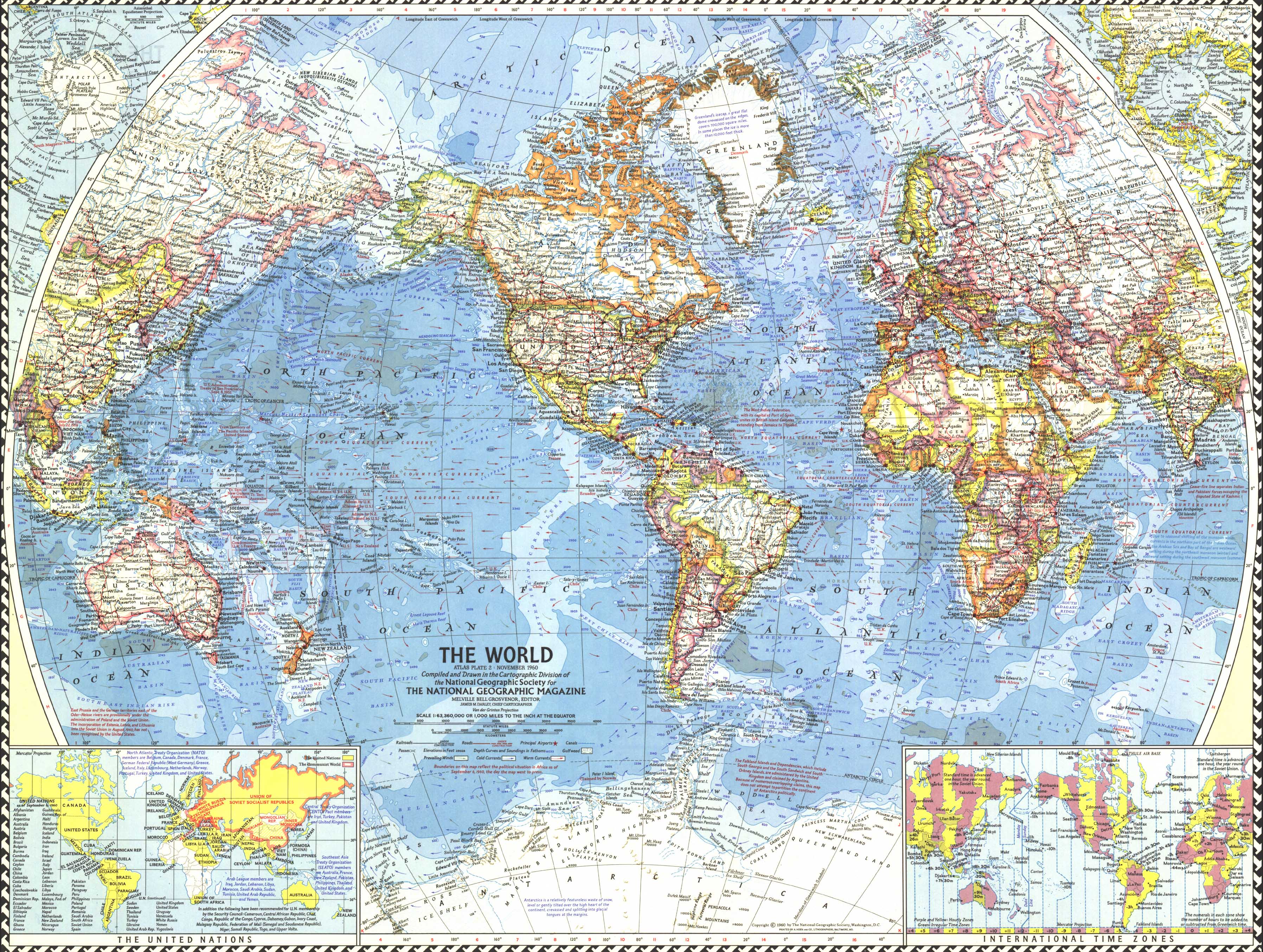 World Wall Map 1960 by National Geographic